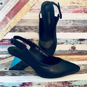 Jady Rose Leather Slingback Prism Mirror Heels NEW Designer Black Retro SZ 8